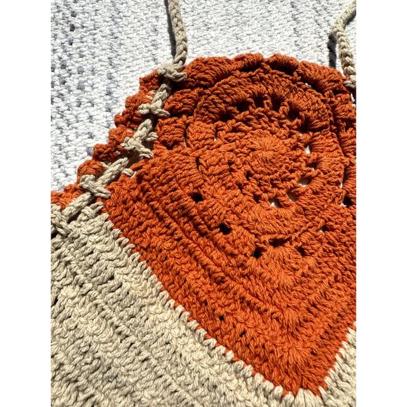 BOG Collective Top Medium Orange Cropped Crochet Halter Neck Twist 90's Womens - Picture 6 of 13